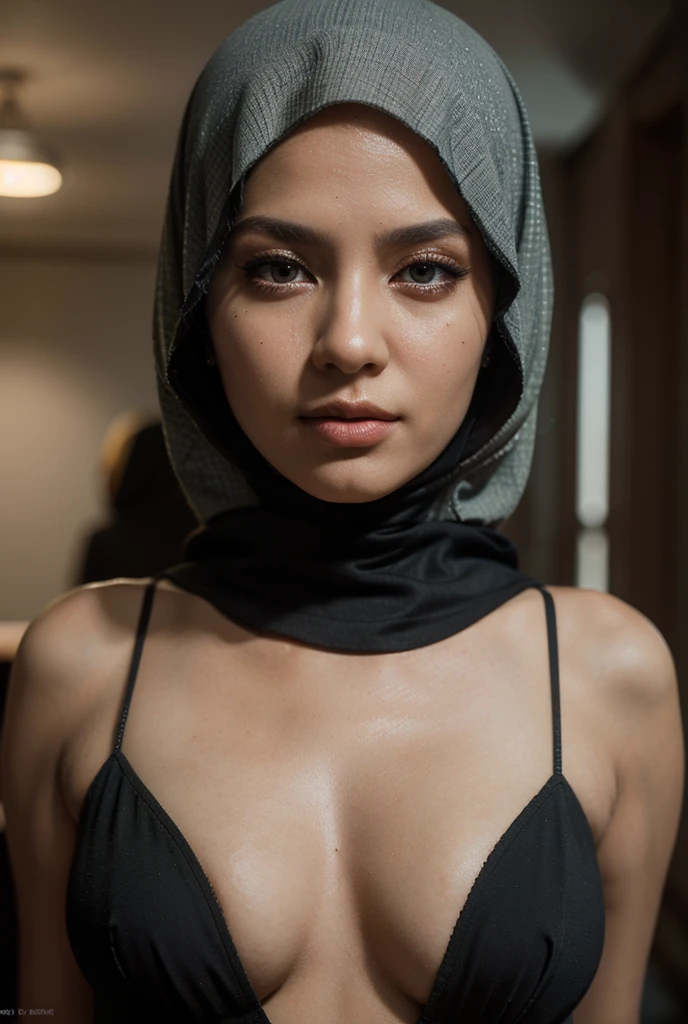 javanese, hijabi, cleavage, reflection light, chiaroscuro, depth of field, cinematic lighting, ray tracing, Sony FE GM, UHD, super detail, masterpiece, textured skin, high details, best quality, award winning，3D,hdr（HighDynamicRange）,Ray traching,NVIDIA RTX,Hyper-Resolution,Unreal 5,Subsurface scattering、PBR Texture、post-proces、Anisotropy Filtering、depth of fields、maximum definition and sharpness、Many-Layer Textures、Albedo e mapas Speculares、Surface coloring、Accurate simulation octane rendering of light-material interactions、Two-colored light、largeaperture、Low ISO、White balance、the rule of thirds、8K raw data
