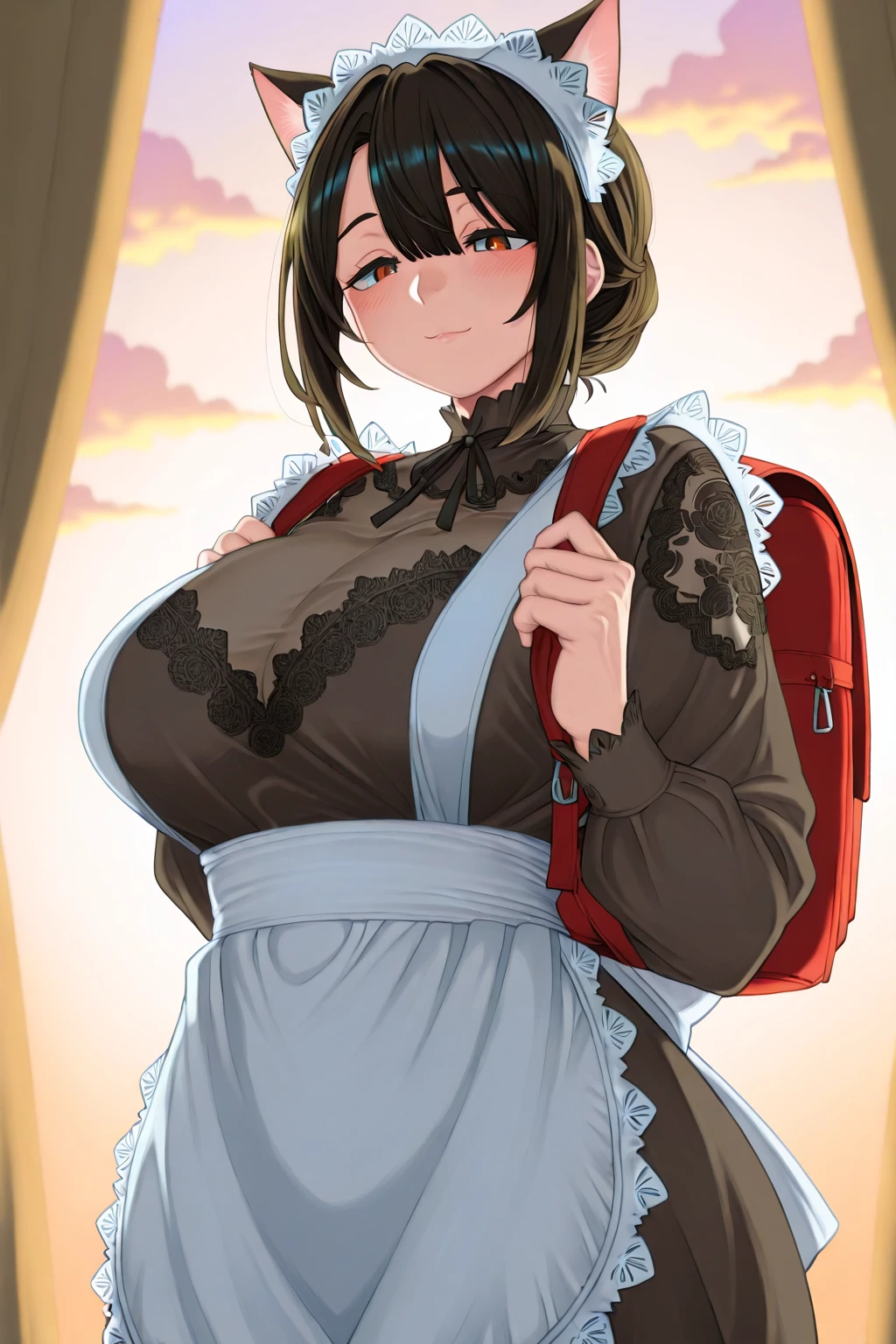 score_9, score_7_up,
BREAK
solo, 1girl, looking at viewer, , (open mouth:0.5),
BREAK
<lora:IsshikiAi-pony-000010:1>, 1sshikiA1,
maid, maid headdress, long apron, white apron, waist apron, black maid outfit, black shirt, juliet sleeves, long sleeves, frills, buttons,
BREAK
skirt lift, lifting own clothes, panties, , white thighhighs, white garterbelt,
day, nature, park, bush, tree, outdoors