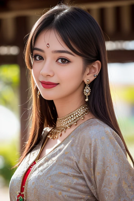 cute, ultra realistic, indian girl, 19 years old, ornamental, in a cute out fit