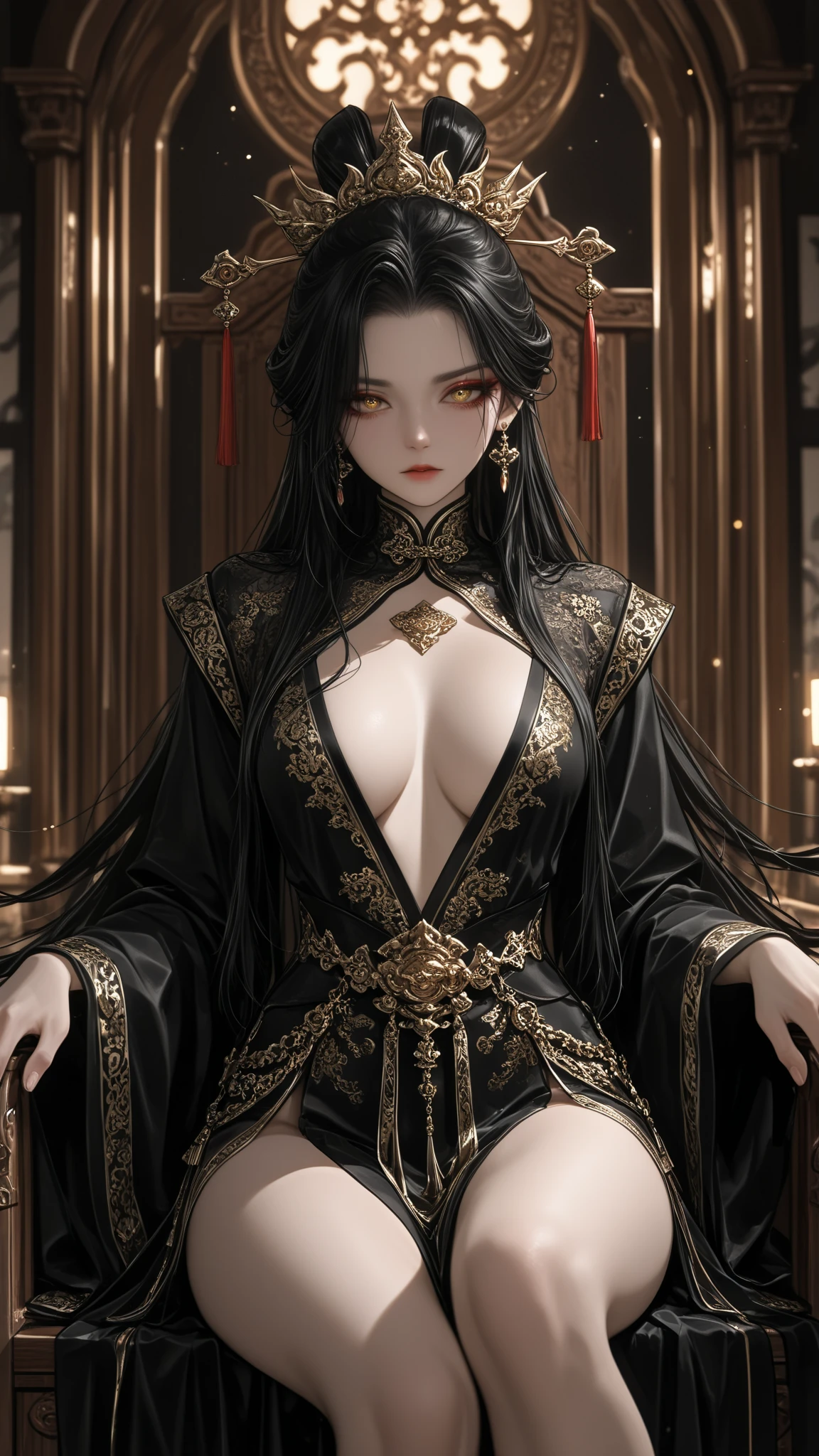 ((Best Quality))), (8K picture quality), ((masutepiece)), (Very sophisticated、Beautiful fece), (wearing dresses) , (1womanl), (Black shorthair), Dress up, with floral pattern, Soft silk fabric, 电影灯光, Gentle expression, A slight smil, full length, Luxurious interior