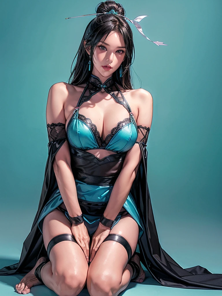 Oen Piece, 1girl, realistic portrait of a woman in her 20s, idol, hyperrealism portrait of a woman by IDOL, David Hockney and Alphonse Mucha, with red cheeks, ((blue  color of transparent chiffons: 1.4)), ((translucent : 1.4), (very thin ; 1.4)), ((exposed : 1.4)), ( String  Armor), (Hands and knees on the floor: 1.7), ((Feeling Facial Expressions)), (Mega Hair Dreadlocks), Dark Background Lighting, Close-up, Detailed Face Details, Perfect Face, Sharpness, Tren Art, Sharp Face Details, Super High Quality, Line Art, High Fantasy, Exquisite 4K, Soft Lighting 8K, Dreamer, Anime, Line art (highly detailed 8K wallpaper), Golden Plate Armor, Dramatic lighting and shadows, 8K resolution, complex and high resolution, dramatic, Knight, Female Solo, Full body, Pixie cut, Gauntlet, Gloves, Shoulder armor, Black gloves, Serious, (Hands on the floor and  open), ( open)), (( visible)), Beautiful , ((Black knee stockings(pubic shape 1.4), body shape is , no panties, narrow waist, ( is visible), ((pubic shape is clearly visible: 1.4)), pure black eyeshadow, pubic hair, hair on the lower abdomen, slender, open , large and easily spilled out of the bra, (pubic hair protrudes very much),  pose, attractive, clean and beautiful face, thin skin, shiny skin, skin dents, delicate patterns, intricate details, thin waist,  ,,