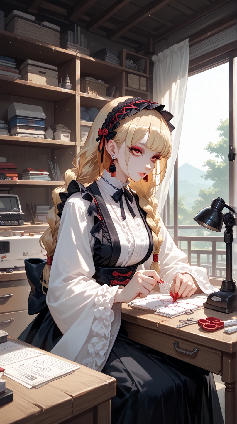 A woman wearing a professional painter's outfit, inside a painting workshop with several paintings, with painting items, painter's hat, pink hair, long hair, red eyes, smiling, big breasts, a very detailed and elegant place,UHD , work- prime, precise, anatomically correct, textured skin, super details, high quality, best quality, 8k, high resolution, bokeh effect. (woman alone)
