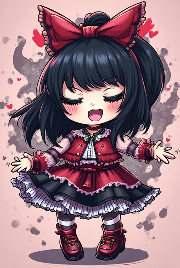 kenny \(kenashcorp\), 1girl, (panda, panda girl), furry, panda ears, animal nose, black and white fur, black arms, black legs, eyes makeup, black eyes, panda tail, cheek heart, black hair, medium hair, santa costume, santa hat, :3, smile, blushing, looking at viewer, from below, red background, two-tone background, snowflakes, white outline, red thighhighs,