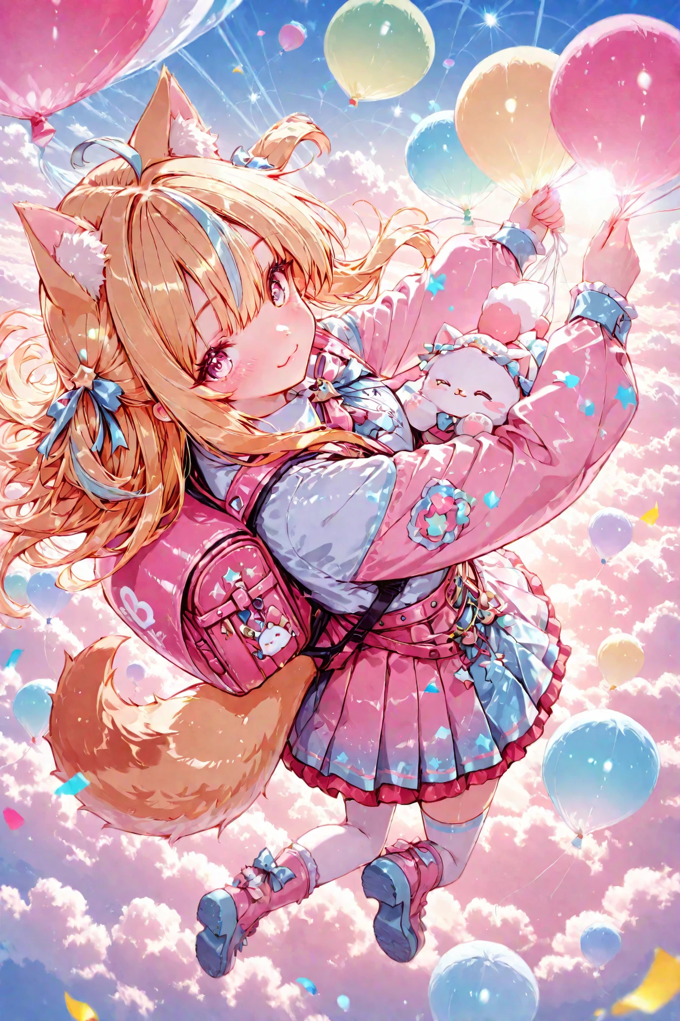 null飛ぶ少女、paraglider、cute face、Long Golden Hair、null、parachute