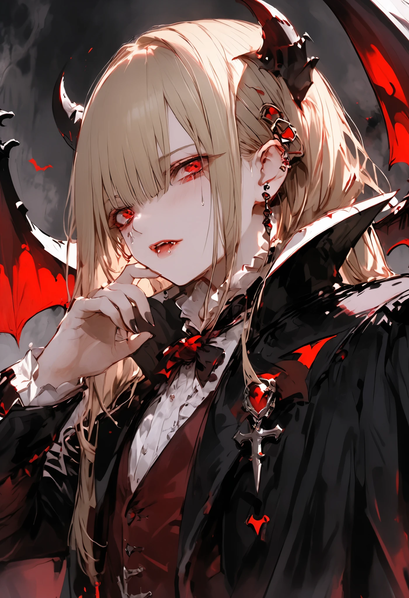 a timid elite vampire 、Ancestor Dracula、has the ability to destroy the world、but use abilities carefully、tears、
He has top class abilities but is timid