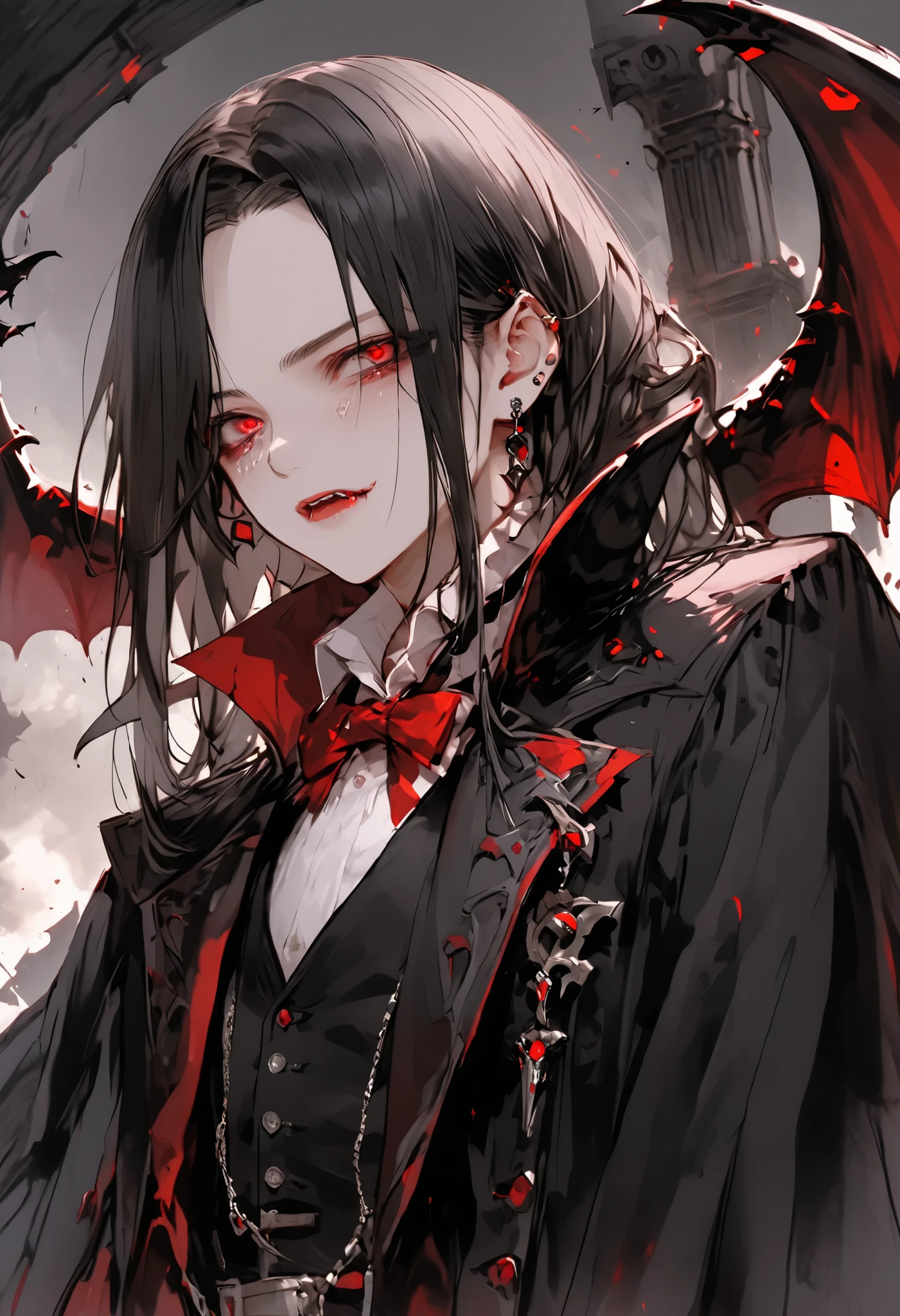 a timid elite vampire 、Ancestor Dracula、has the ability to destroy the world、but use abilities carefully、tears、
He has top class abilities but is timid