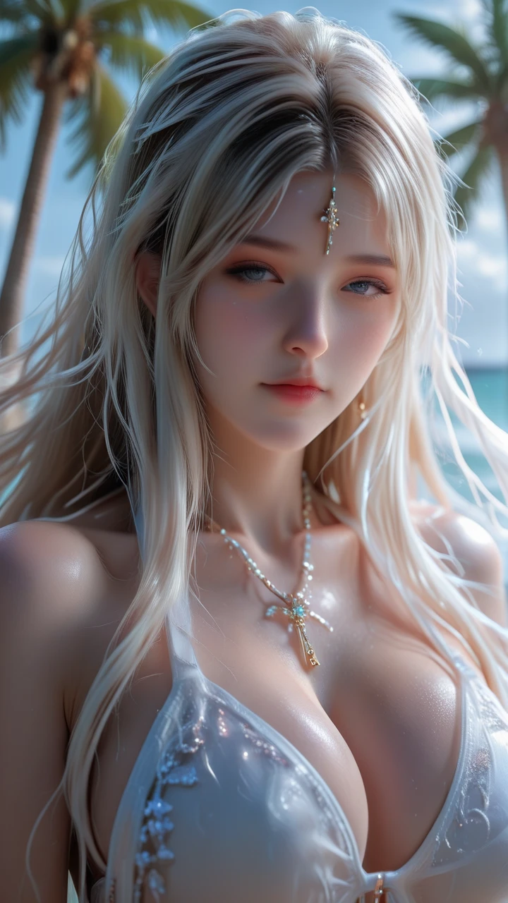 Beautiful woman，Have a perfect body：1.4，Layered Hairstyle，Prominent cleavage：1.5，Highly detailed face and skin texture，Double eyelids，Skin Whitening，Long hair，Whitening long legs，Sexy goddess，( Wet hair:1.5)