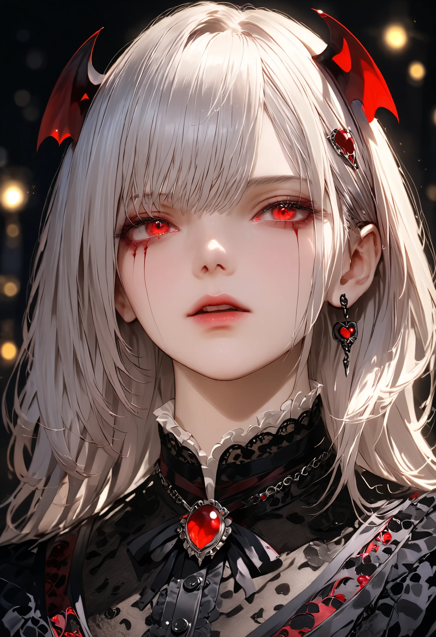 Weak upper-class vampires,ancestor Dracula,have world-destroying abilities but use them carefully,have top class power yet timid personalities,Portrait,Delicate Facial Features,sad expression,slow motion,Brilliant Outfit ,Floating in the Dark、In the moonlight、Delicate texture、Realistic、8K High Resolution、HDR、Studio Lighting、Extreme Detailed Description、Professional、brightly colored、bokeh effect