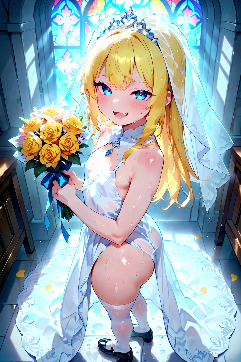 Old church,,high definition, 8K, detailed face, grabbing her breast, showing her breast, Lucy Heartfilia, (( blue green eyes)), ((pure White  )),((white choker)), ((necklace)), ((bracelets)), (((pink small  and  ))),((())), ((moderate big breasts)), (((Bouquet toss))), slim, gramarous, full body , perfect proportion ratio, backshot, four fingers and 1 thumb, ((blonde hair)),break,french braid, break,white wedding Veil,white corset ,break, pink lips, BREAK Beautiful smile, Smiling at viewer, blushing cheeks,