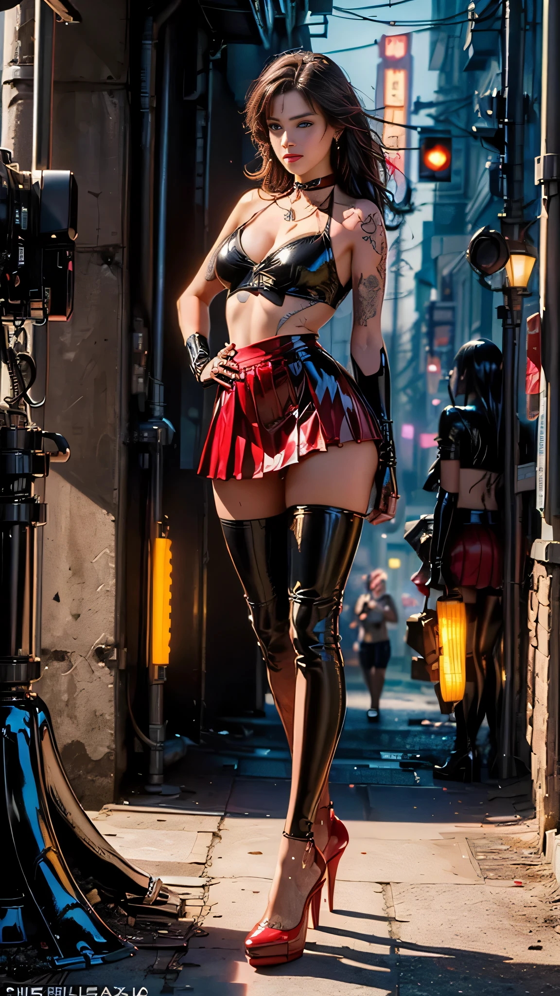 (Full Body of Extremely Detailed Dragon girl) with Sparkling Red eyes  Cyan hair in a high ponytail, liquid hair, flowers, (Huge dragon head) in background, 8K TopQuality UltraDetailed Masterpiece of Professional Photo, HDR ultra-fine painting, LifeLike rendering, extreme detail description, professional, Bright colors, bokeh, (Exposed Hourglass Body Shape)