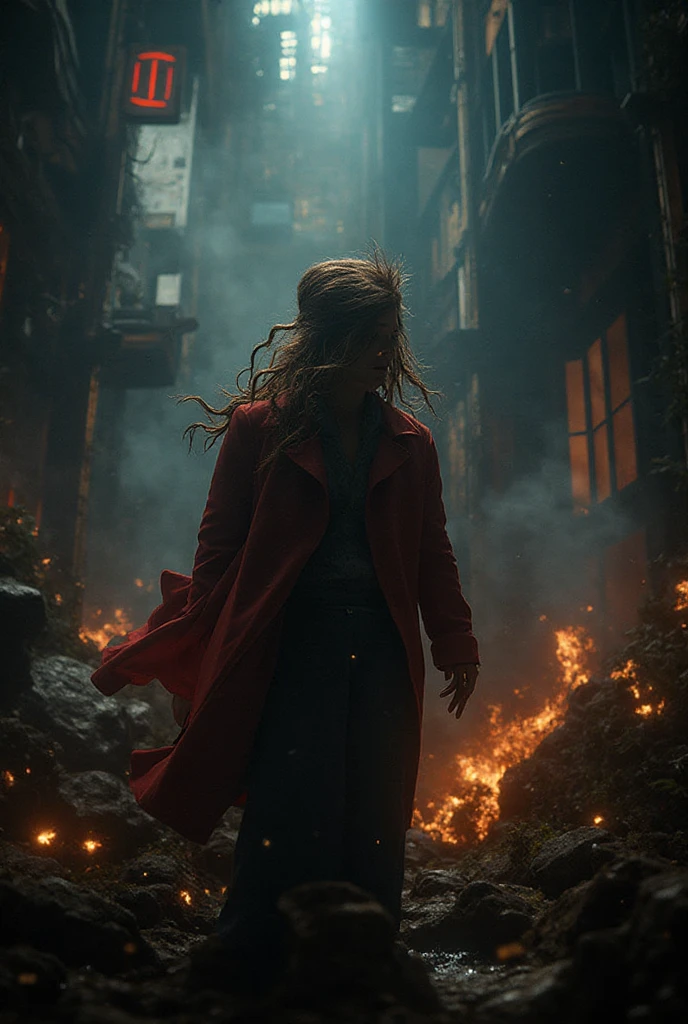 (best quality,4k,8k,highres,masterpiece:1.2),ultra-detailed,realistic,photorealistic:1.37,a girl standing in front of,a gigantic door, as tall as a 20-story building,(burning,fiery:0.9),a path leading to darkness and flames,ominous atmosphere,dark and dramatic lighting,terrifying and dangerous journey,scorching heat,molten lava flowing beside the path,ominous smoke rising from the flames,cracked ground,burning debris falling from the sky,shadowy figures lurking in the darkness,intense red and orange color palette,sinister and eerie portrayal,high contrast and sharp details,dynamic and powerful composition,dramatic perspective,feeling of unease and fear,apocalyptic scenery