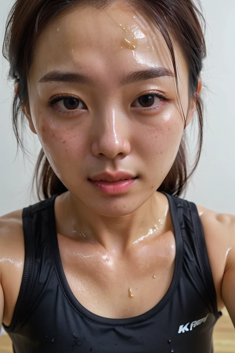 (ultra-detailed, 8k, RAW photo, best quality, masterpiece:1.5), High detail RAW color photo, professional photograph, (full body:0.6), (realistic, photo realistic:1.37), ((best quality)), 1 girl, cinematic light, (finerly detailed face:1.5), (masterpiece:1.5), (best quality:1.5), (fine :1.4), from front, very beautiful asian chinese woman, white tone skin, very tired tennis player, high quality (4k/8k), (realistic style:1.37), vibrant colors, vivid lighting, detailed face features,very sweaty face, exteremly tired looking beautiful chinese face, very sweaty toned body, very tone strong muscles, tired expression, white tennis shirt soaked with sweat, very sweaty shirt, bra very much covered with very photorealistic sweat, photorealitic sweat dripping everywhere, photorealitic very wet body sweat, hair dripping sweat, focused eyes, hard running motion, very hot tennis court background, passion, adrenaline rush, (slow motion:1.4), (motion blur:1.3), close up on very sweaty body and face, with sweat really visible on her face and body, full sweaty from face to body, nothing left no more energy, cannot stand up, face really dripping with sweat