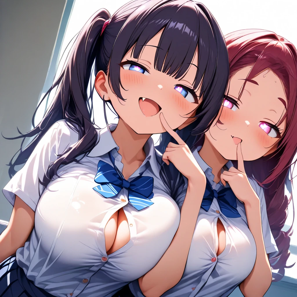 ((Two women in  kneeling and licking popsicle sticks in a  pose:1.4)), ((highest quality)), (Super detailed), (very detailed CG 統合 8k 壁紙), very detailed, High resolution raw color photos, professional photography, ((beautiful )), (( )), peanut butter brown hair, side ponytail, wonderful face and eyes, slender body, (amazingly beautiful girl), (school classroom:1.3), (The woman on the left is wearing a stylish pink micro bra., The woman on the left is wearing stylish pink satin lace micro panties.:1.4), (The woman on the right is wearing a stylish light blue micro bra., The woman on the right is wearing stylish light blue satin lace micro panties.:1.4), precise fingers, Exact number of arms, Exact number of legs, perfect 
