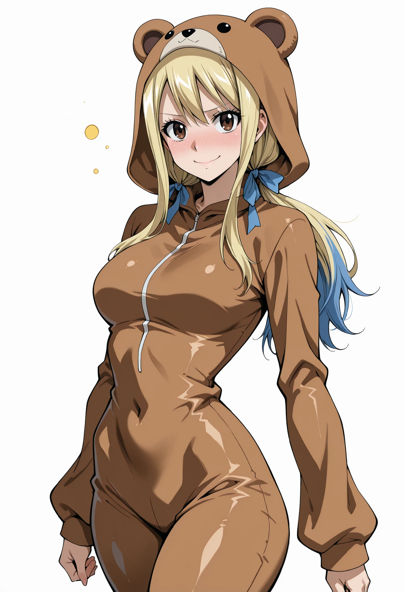 score_9, score_8_up, score_7_up, source_anime, lucy heartfilia, long hair, blonde hair, , brown eyes,,, blue hair ribbon,, blush, drunk,, , looking at viewer,, , solo,, , big , thick thigs, wide , slim waist, mature body, nose blush,, looking at viewer, nice legs, legs, standing, solo, female, shiny skin, shiny hair, shiny body, clear body,,, cowboy shot ,,,, ,,,, , looking at viewer, NOSE BLUSH,,wide , slim waist,,, shiny skin, shiny hair, shiny body, clear body, , solo, STANDING, POSING, thick thighs, thighs, solo, standing, POSING,, perfect eyes, white background, empty background, distinc shadows, solo, , thick thigh, dynamic pose,,,, LOOKING AT VIEWER, WHITE BACKGROUND, EMPTY BACKGROUND, soft smile,, DYNAMIC POSE,, big ,,, , LOOKING AT VIEWER, WHITE BACKGROUND, EMPTY BACKGROUND, soft smile,, DYNAMIC POSE, bear costume