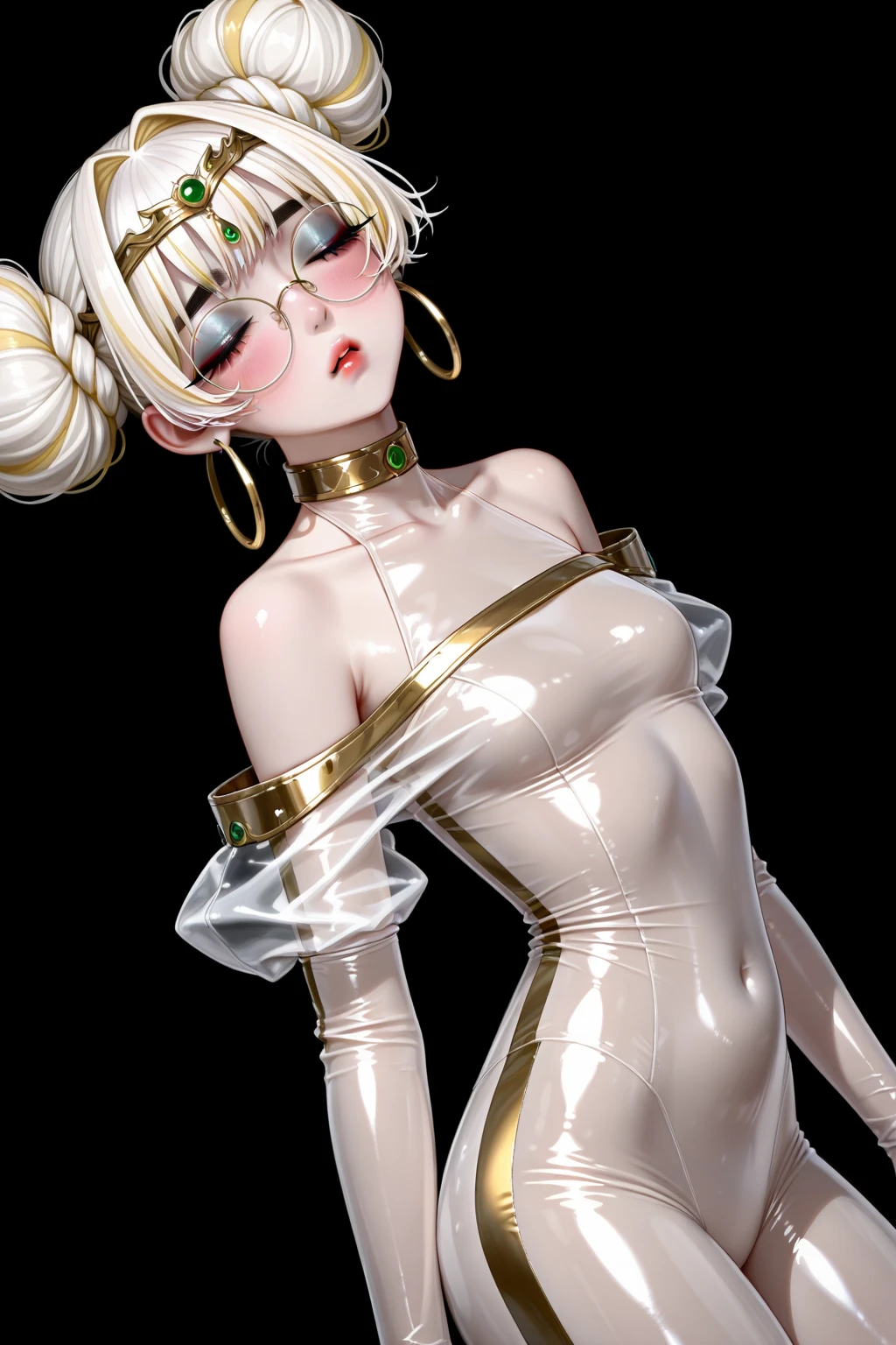 there is a digital painting of a woman in a , caucasian girl, gilded outfit, elegant gold skin, golden skin, white curly hair, gold skin, fashion gameplay screenshot, leeloo outfit, realistic , shiny golden , smooth gold skin, elegant, inspired by Esaias Boursse, white gold skin, glistening body, in style of digital painting, golden aura