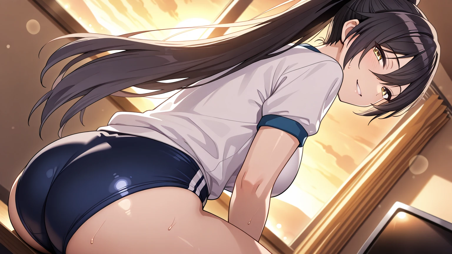 ((masterpiece, highest quality:1.2)),,cowboy shot,1woman、30 year old beauty,Japanese、solo,((very small head)),dark brown hair,long hair,brown eyes,tears,((very long and slender body:1.7)),skinny,small breasts,oily skin,shiny skin,sweat:1.5,White tube top、bara shoulder、navel、White panties、arms behind back,Constraints、standing,(spread legs:1.5)、Ancient Arena、Coliseum、Outdoor、Spectators