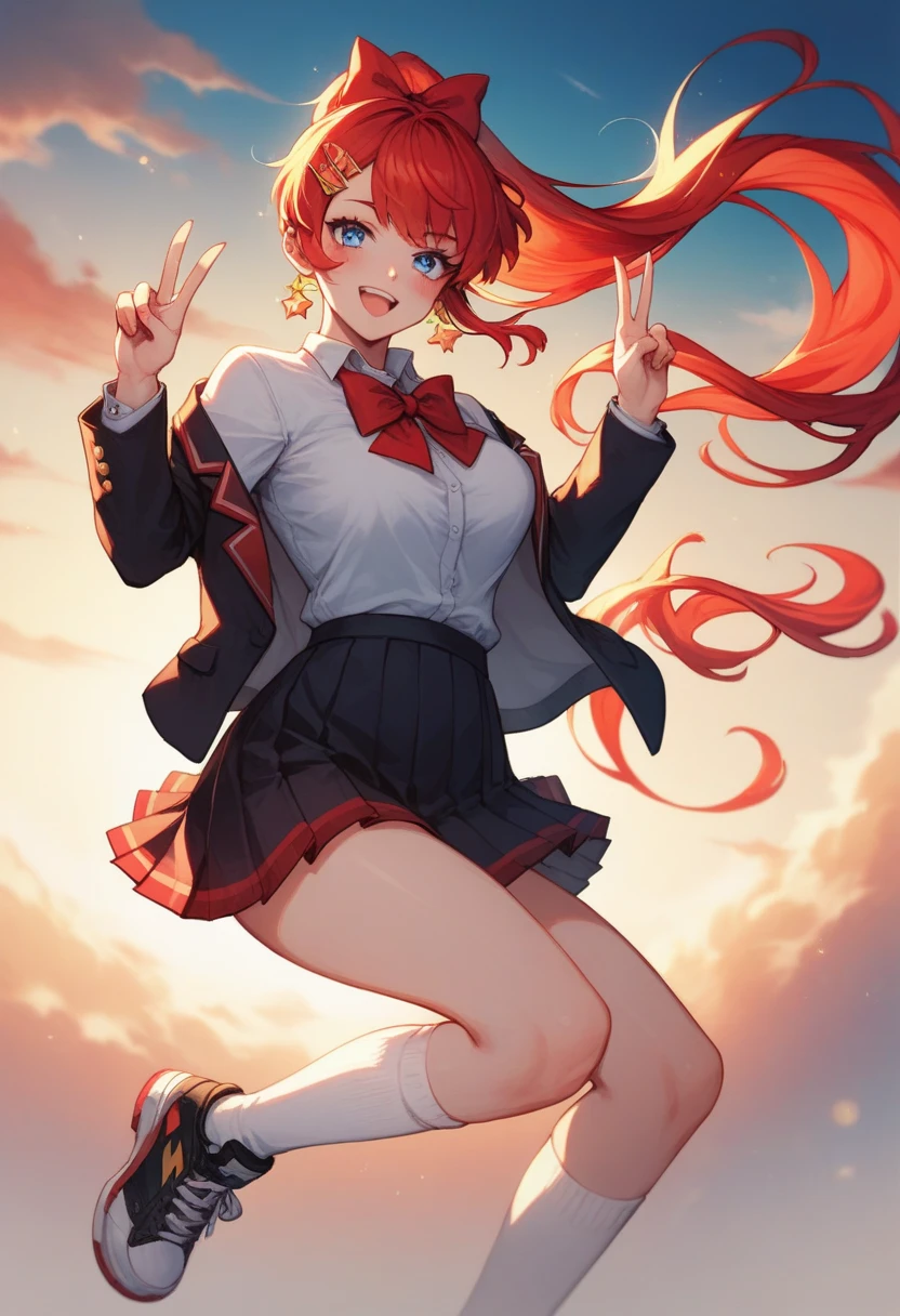 Wearing a sailor suit、with red curly hair、17 year old girl smiling