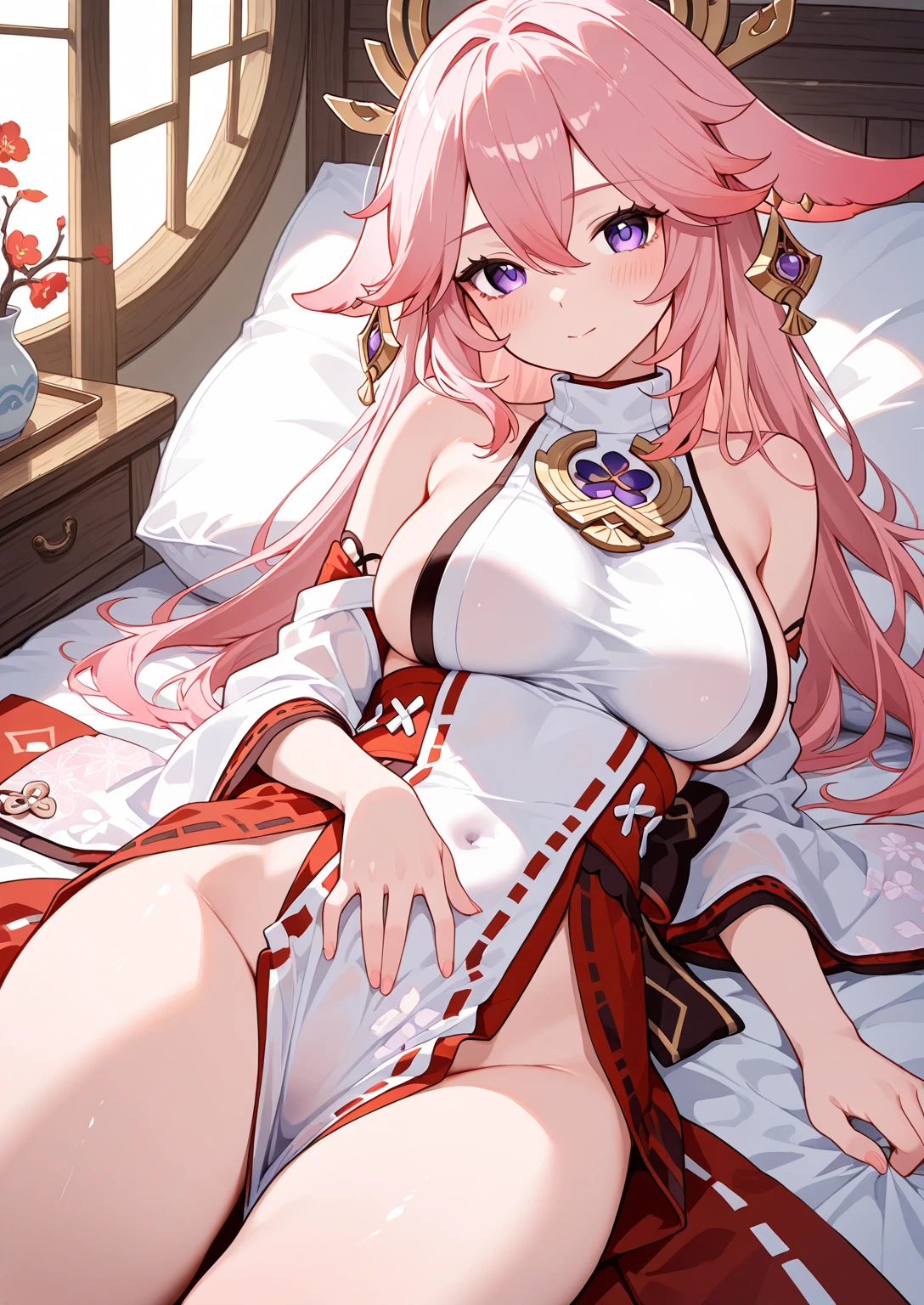 One Girl， （Urzan-6500：0.7）， K-POPアイドル， yae miko， ， Exposed ???? shoulders， Pink Hair， Long white hair， Japanese Clothing， The best quality in the best condition， （da pintura：1.5）， （hair ornaments：1.35）， gem， Purple eyes， 耳?????? Ring， ， Written boundary depth， Detailed face， Face Focus， ribbon_trim， （View your audience：1.25）， Non-traditional Shrine Maiden， Shiny skin， Long sleeve， Thick lips， Game CG， （Blur the background：1.2）， ， ，  whole body、Put your head on the urinal，Yogurt all over、whole bodyが濡れている、One Girll, , ???????, ???, Urine，garbage,masterpiece, Highest quality, Very detailed,Knee-high socks、Long white elbow gloves、Long socks、Open your thighs wide to the left and right､crouch on the ground、Show the audience your ??????、?????????:1.4、(Sweat)、(vapor）With ??????????