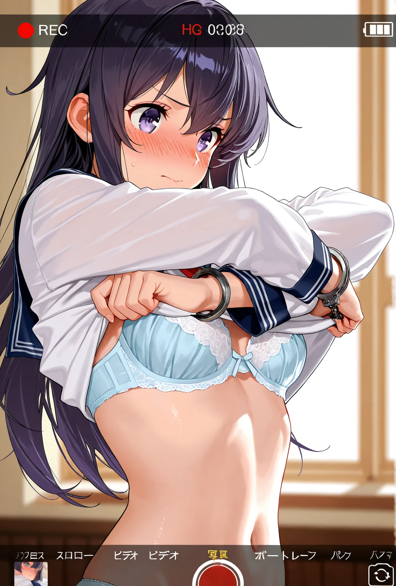 masutepiece, Best Quality,Illustration, Wallpaper, Ultra Detail, Little Face Lori、((()))、((fear:1.5)))、(Teary-eyed:1.5)、(((Cute )))、ample breasts、((Morester))、Cherry-colored 