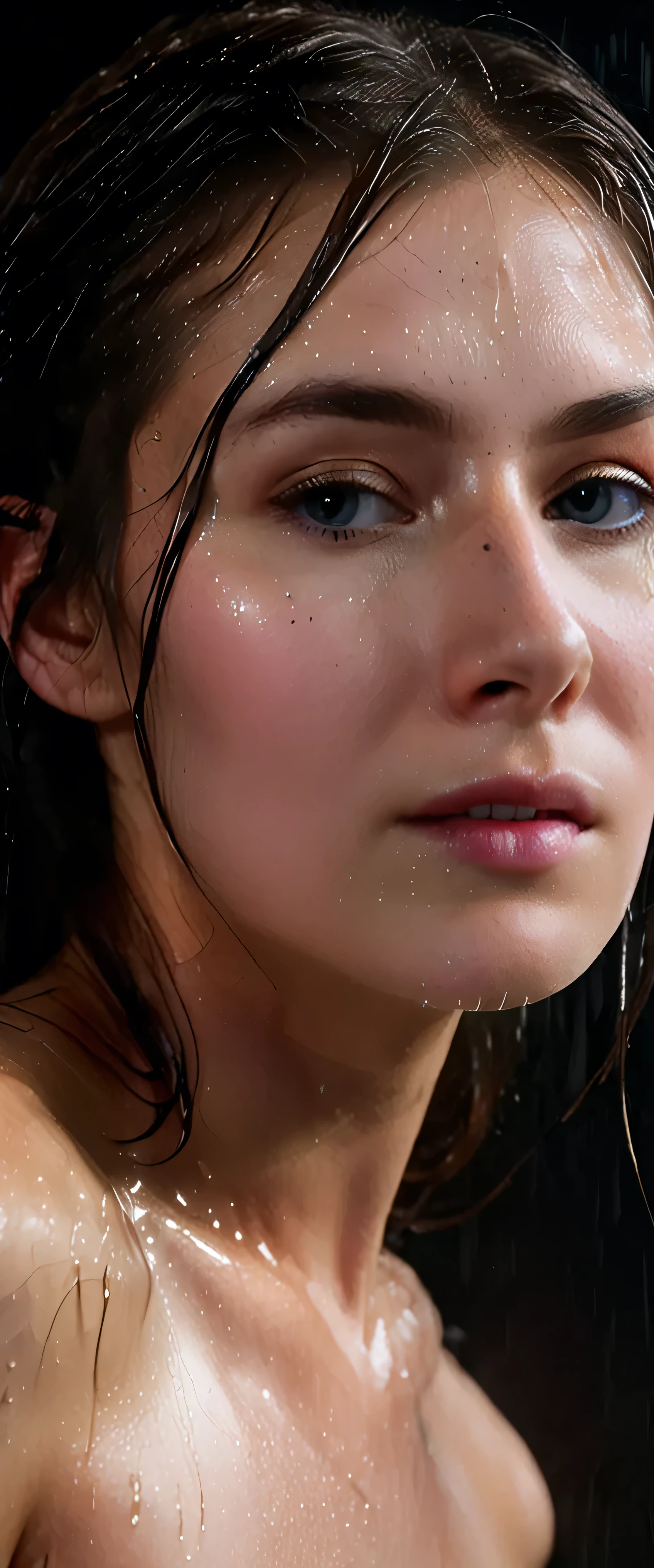 EpiC35mm, The image shifts to a top-down perspective, showcasing a close-up of the girl's full nude body. (fucked_hard_by_daddy's_huge_cock),The dark background accentuates the overall somber and gloomy atmosphere. The girl's disheveled, wet hair clung to her face, highlighting facial details and meticulously crafted highlights. The image reveals the girl's translucent skin, her face appearing freshly washed, rosy and glistening , The image boasts high-definition, clear, and flawless image quality,(rating_safe)