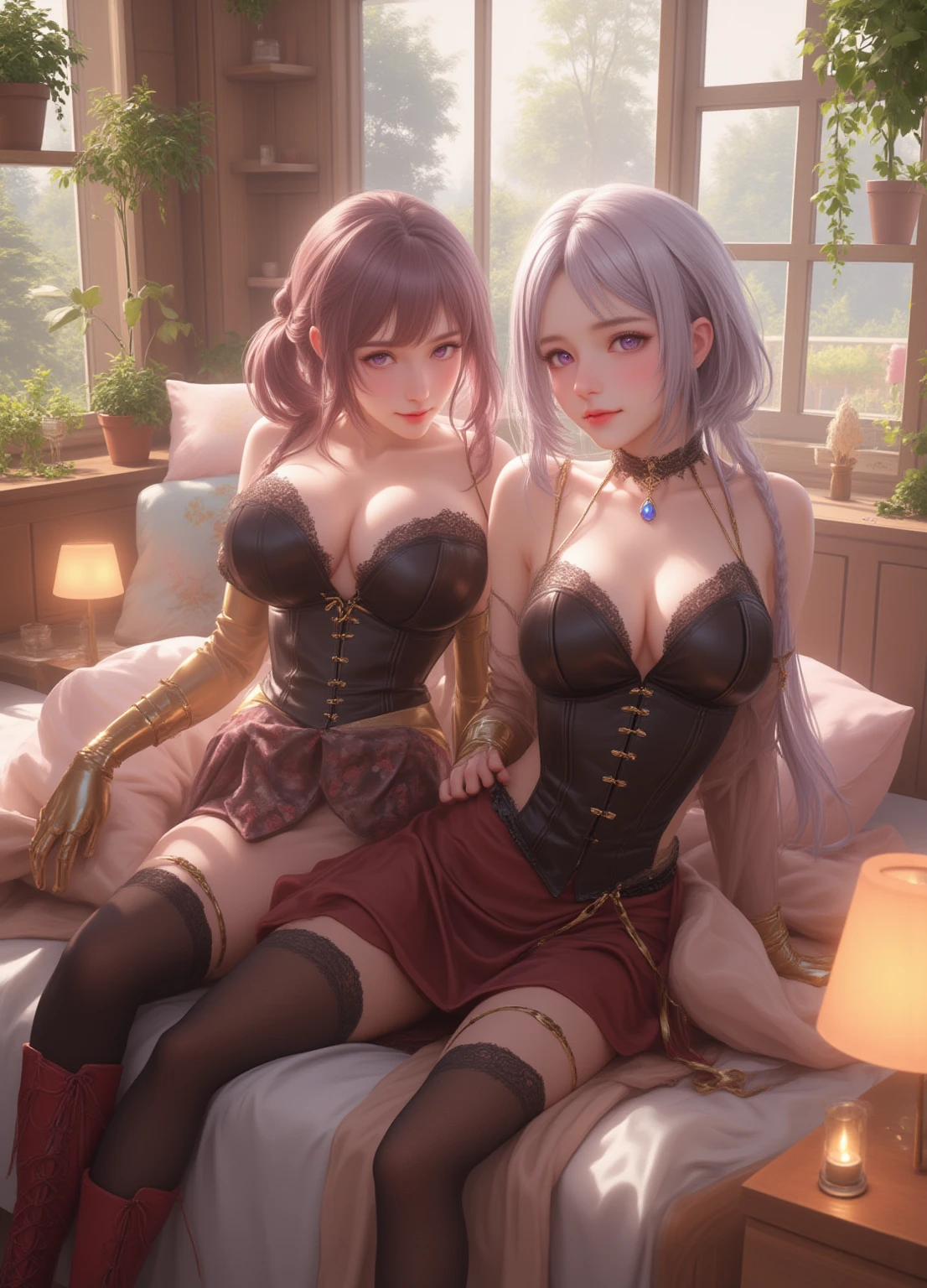 (8k，Super details，The best masterpiece，nature，Perfect work of art，perfect female figure)，two women，sister and sister，sisters，Rainbow hair，perfect face，(huge)，Neighbor's Wife，woman hairstyle，elegant wife，Mature and exposed，20 years old，fair skin，messy hair，Perfect ???? body，Fashionable streets，Luxurious living room with exquisite details，Wearing a ???? lace nightgown，exposed belly，Lace T-word，性感的透明的Lace T-word，Invasion into the ???，Hot and ???? ???? girls，wear glasses，sitting position，your legs，The body sweats a lot，The whole body is soaked，Want to ????????????????，Smile，blush，Detail background，necklace，perfect eyes，， T-shaped small size，huge的山雀