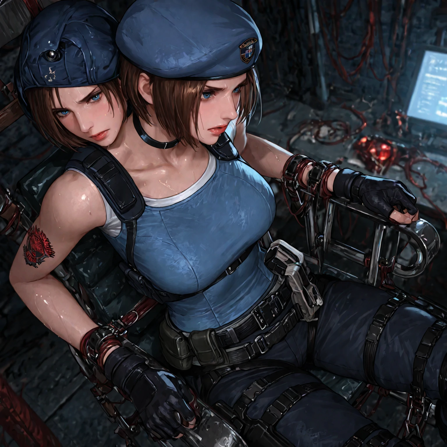 A drawing of a woman with a gun and a helmet, 灵感来自Masamune Shirow, inspired by katsuya terada, girl, Otomo Shohei, 《Neuromancer》Molly, Katsuya Terada style, Masamune Shirow的风格, Very detailed and beautiful fan art, author：Masamune Shirow, Like a female mechanic