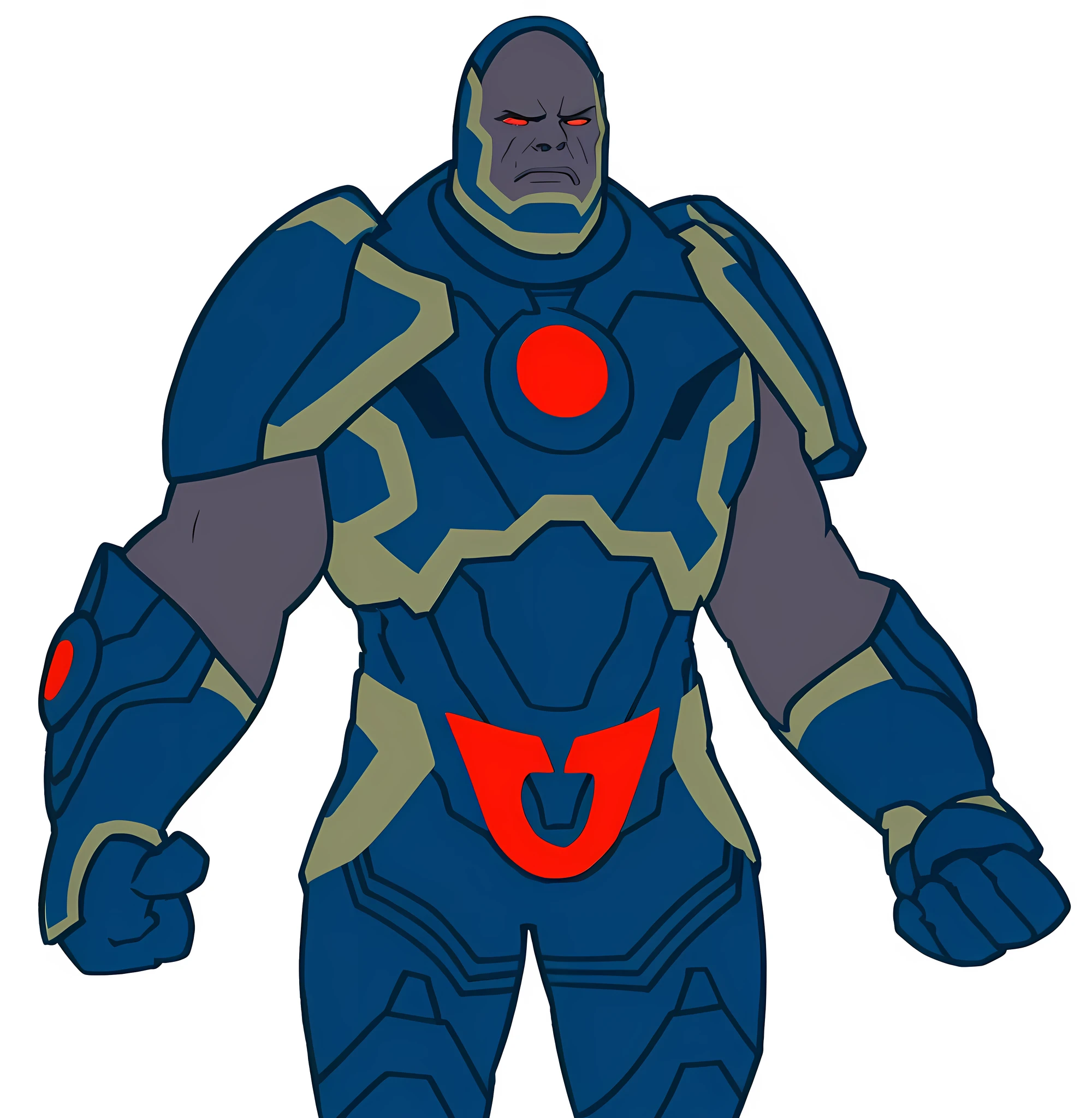 A rocky-skinned alien, olhos vermelhos, wearing a dark blue suit (DARKSEID FROM DC COMICS GHIBI VERSION)