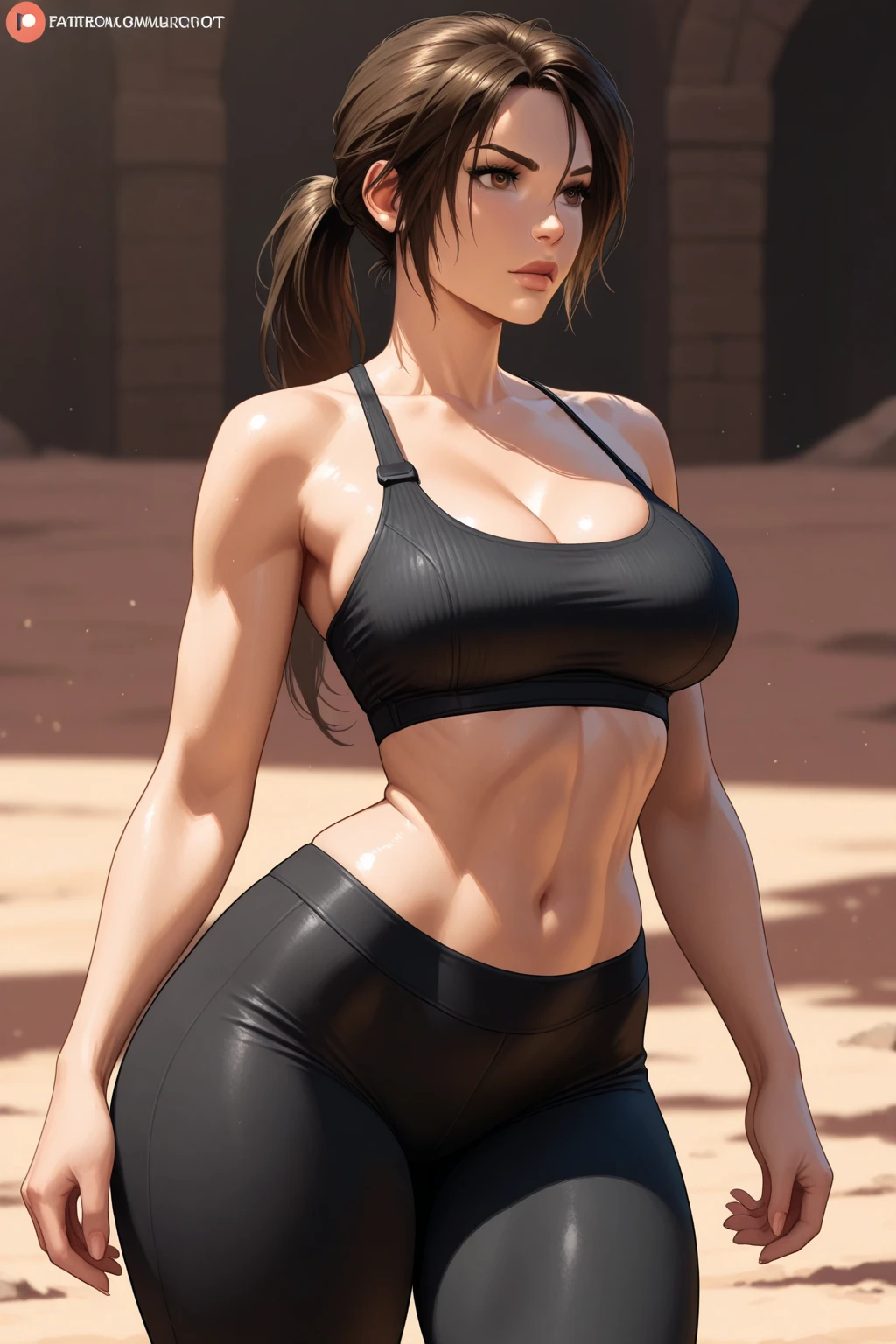 masterpiece:1.0), (best_quality:1.2), Classic Rogue, 1991 Rogue X-Men, ((1 girl)), head to ground view, (candid), still pose, sweaty, towel around neck, ((clothing: green yoga pants, cropped top with long sleeveedium length hair, auburn hair, one lock of white hair, ponytail, green eyes, mischievous look, smirk, parted lips, fit figure, ((((massive breasts:1.5)))), ((((huge muscles))))no makeup, gold earrings, backlit, (realism: 1.5), (Realistic: 1.4), (Absurdity:1.4), 8k, ultra-detailed, (background: high tech gymnasium), official art, extremely detailed CG unity 8k wallpaper, perfect lighting, Colorful, ultra high res, photography, 8K, HDR, Kodak portra 400, film grain, blurry background, (bokeh:1.2), (vibrant_color:1.2), film grain:1.2, (warm hue, warm tone:1.2), (color photo), professional photograph