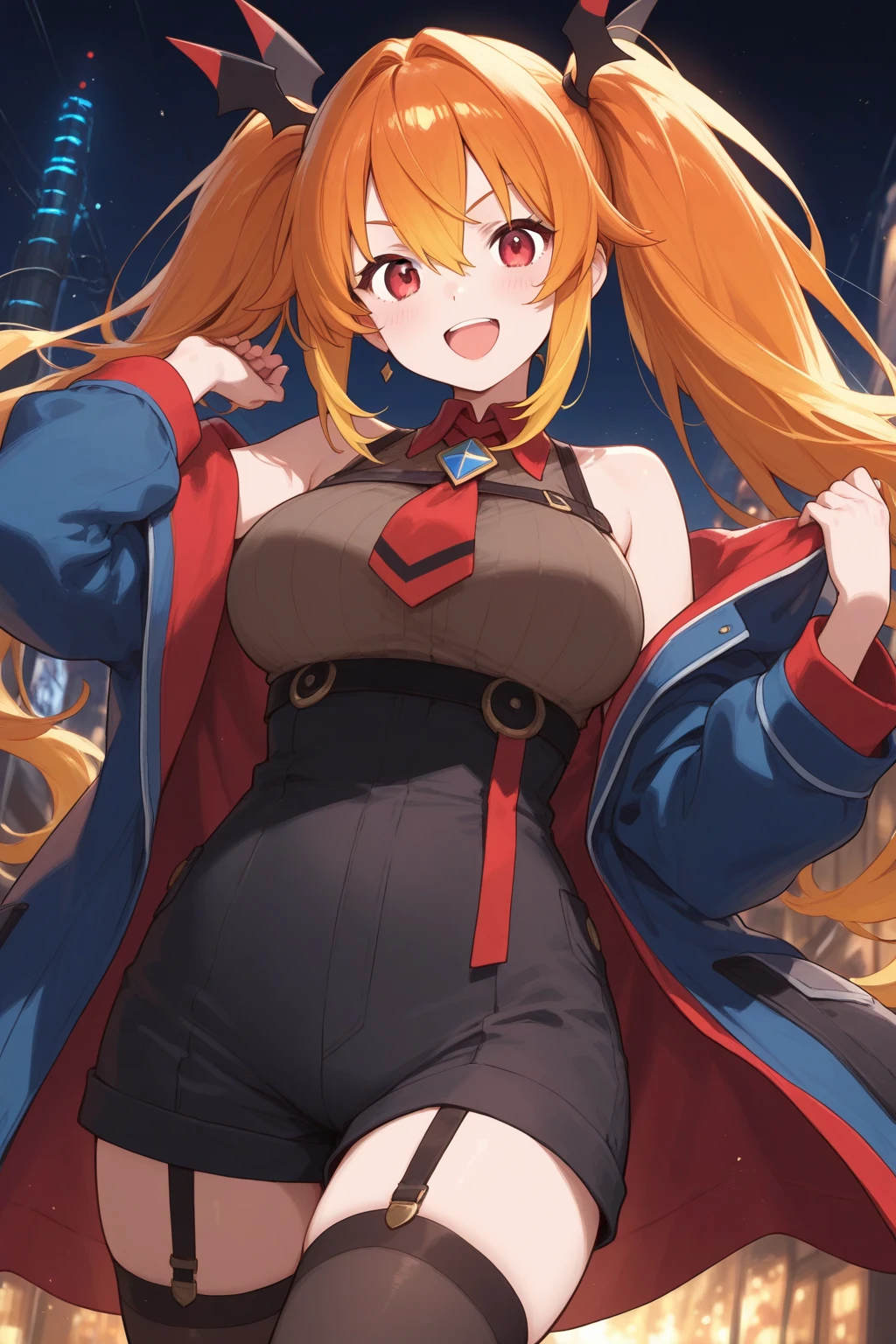 Thick thighs,Anime Style,A detailed background with many people,People Akihabara,Smiling beautiful girl,Overreaching,Large 