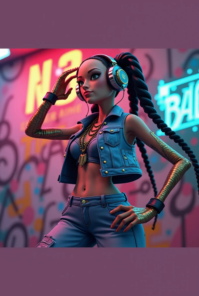 Black teen 'Moana' girl with dreadlocks and cybernetic legs, 3D pixar 'Moana', Rihanna's face, Big almond eyes, Pink curly silky hair, Official character art, Beautiful full-body concept art, Daytime urban background, Atmospheric, sharp, intricate focus, 3D cycles render, 3D octane render --auto --s2