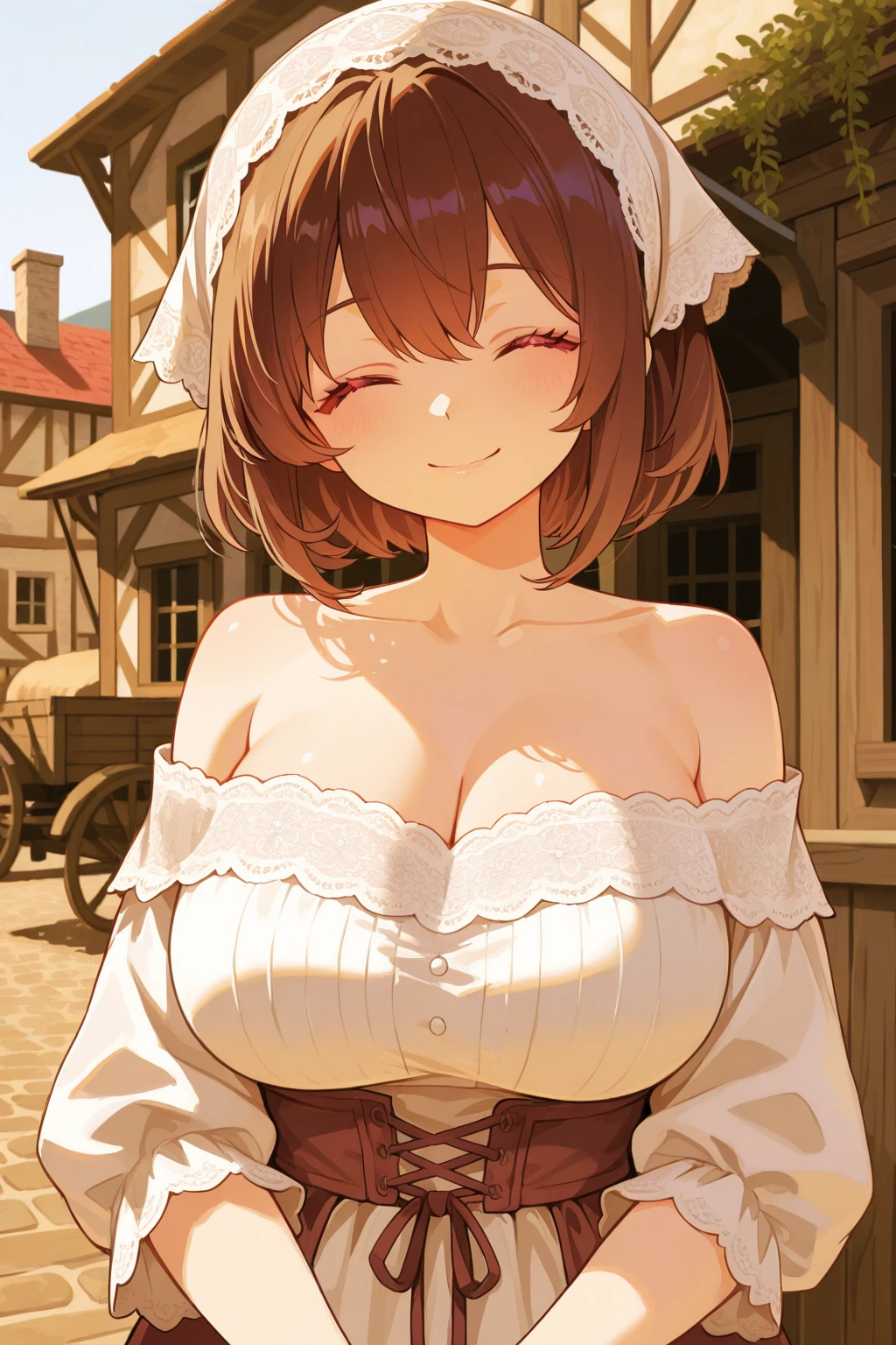 hitenkei style, claude monet style, oil painting, grape farm, vineyard, carrying basket, southern italy, (()), , masterpiece, summer, 1 girl,  , intricately detailed, navel,  shoulders, brown hair, necklace, head scarf, scenery, extremely detailed,  breasts, puffy , yellow eyes,  stomach, soaked, medium breasts, pearl bracelets, teen, soft eyes, smiling, armpit, sweaty, happy, half open eyes, lusty eyes, blushing, tied hair, 1 ear visible, side bangs, sleepy eyes, large , lifeless eyes, tuscany, full body, long white skirt, scenery, winery, huge , long 