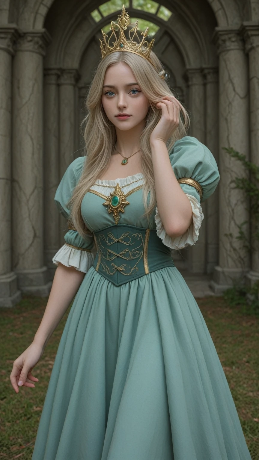 White Blonde hair, fluffy hair, stylish hair, long hair, lilac eyes, perfect eyes, beautiful, perfect face, tween, dainty , short, kind, curvy, a flowing pale airy gown with ruffles along the bottom with tiny pink flowers and gold dragon embroideries with flowers, Her tiara had a pretty teal gemstones, silver necklace, noble class, royal, royalty, red castle, feasting hall, medieval, elegant surroundings, soft dewy makeup look, light peach blush, soft tan eyeshadow, light coral lipstick, cutesy, girlish, girly, guileless, ingénue, princess , whimsical lighting, Targaryen, dragons in the sky, photorealistic
