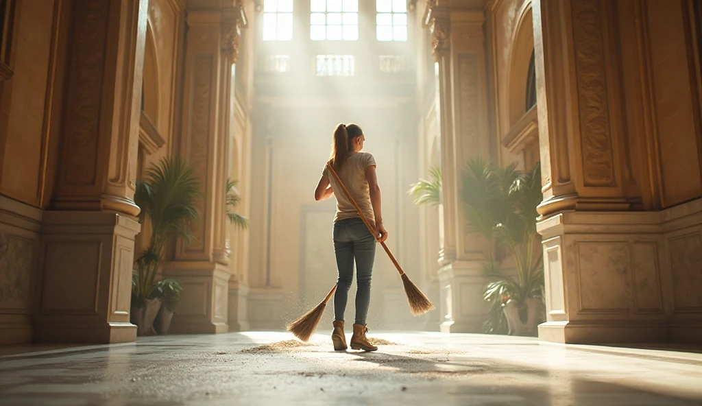 arafed woman sweeping the floor in a school hallway, high school, sweeping, clean detailed, super clean, miranda meeks, katey truhn, puttin, rachel wall, clean, alana fletcher, crisp and sharp, maintenance, clean line, jenna barton, b - roll, clean composition, nice composition, very clean, majestic sweeping action, perfect detail mopping the floors as a janitors in a public school, beautiful female model (Derevschikova:1.5)
