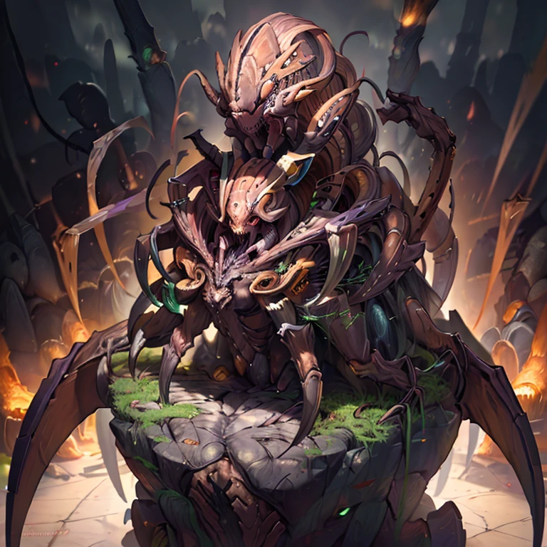 Monster with the body of an elephant spines on the back and claws deformed face yellow eyes tentacle arm bat wings