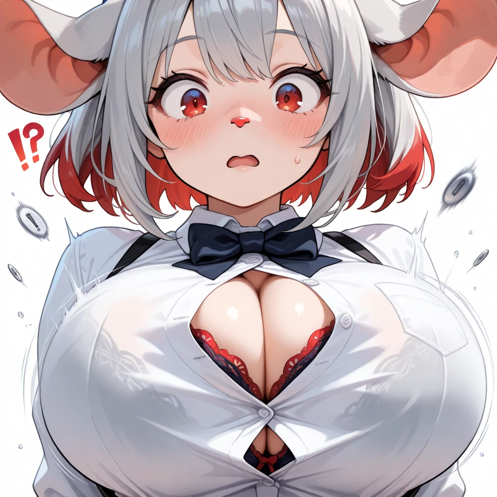 furry, white fur, ultra cute face, red elements on fur, glowing t-shirt, beautiful lights and shadows, ambient light, ultra detailed fur, volumetric light, big breasts, ,  in mouth, pov, view from above, leaning forward, looking up at viewer