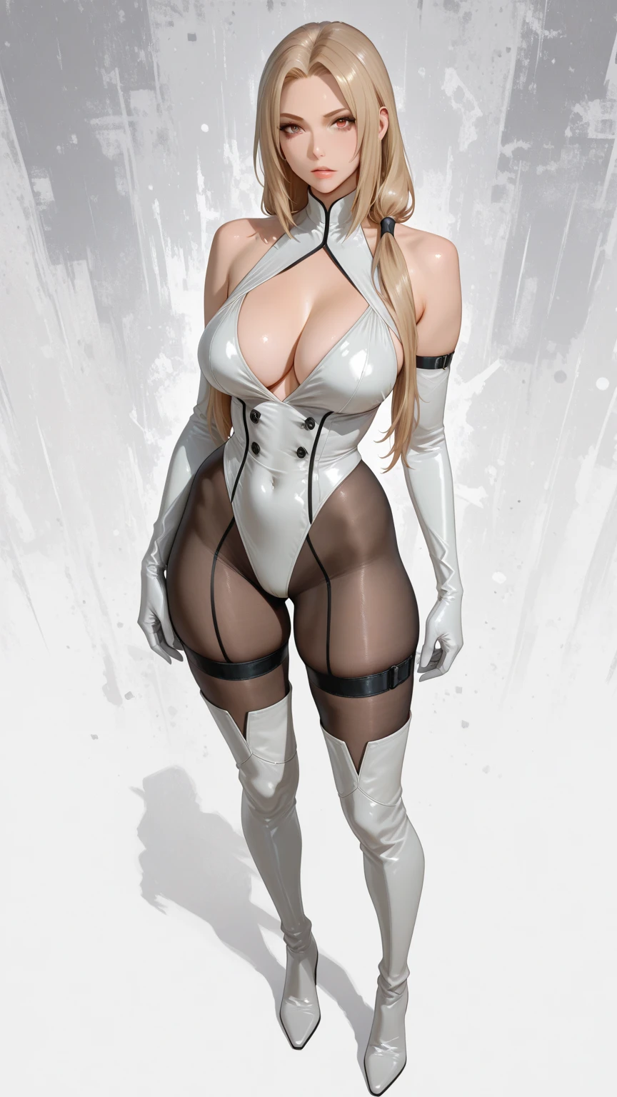 (((skin, smooth, detailed, reflective, wet, dripping, glistning, soaking, shiny, oiled))), (((ultra detailed 8k, cg, cgi, intricate, high definition, hd, uhd, sharp focus, best quality, clarity))), ((gorgeous female, huge breasts, detailed, perfect female body, bubble butt, perfect ass, sexy, feminine, narrow waist, makeup, eyeliner, detailed eyes, lipstick)), ((hair_wet, detailed, ponytail, very long)), ((clothes_white, collar, , , handcuffs, stockings, high heels, )), (pose, squatting, arched back, arms behind back, , looking back, facing viewer), (background, location, dungeon), facializ3d, , , honey,