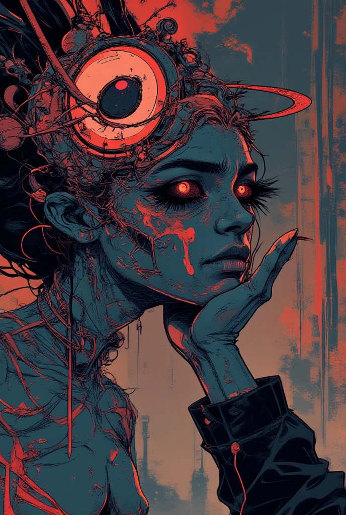 score_9, score_8_up, score_7_up, score_6_up, score_5_up, score_4_up, did vaporwave style, solo, 1girl, female, water, white background, red eyes, simple background, from side, glitching, smoke, in tatters,
