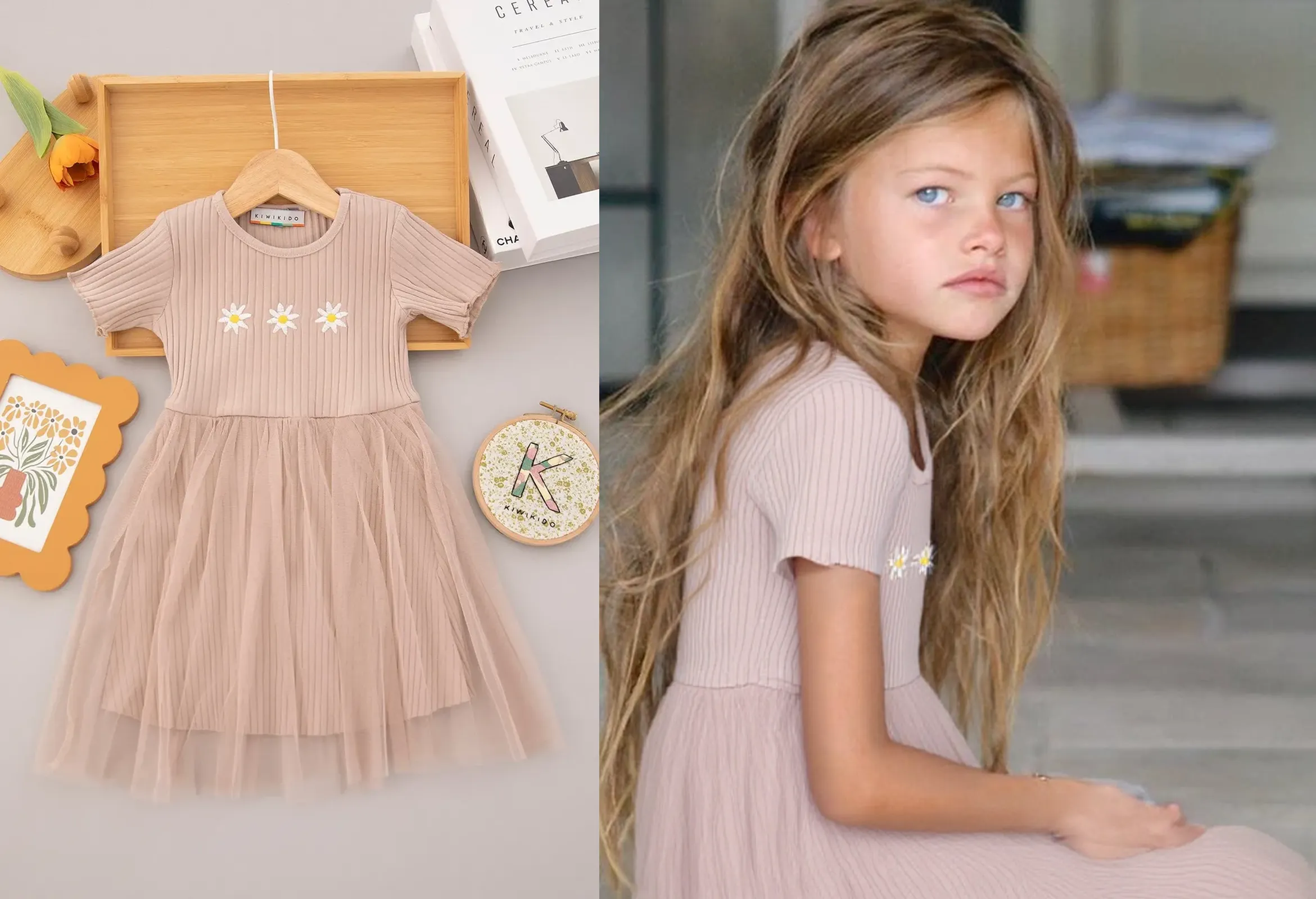 An 11-year-old girl, Wearing European-style short skirt，Showing cleavage