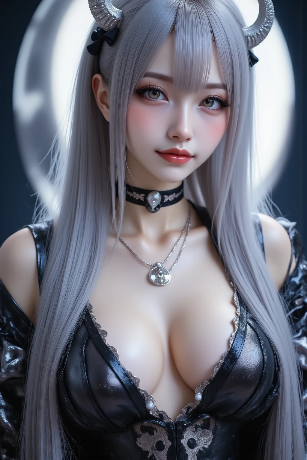 best_quality,Eve3D,lens_flare,caustics,(dim_lighting:1.2),(chromatic_aberration,film_grain:1.1),(subsurface_scattering:1.2),high_contrast,bokeh,depth_of_field,indoors,water,detailed_background,
1girl,solo,upper_body,face_focus,from_below,looking_at_viewer,dynamic_pose,(wide_hip:1.2),bangs,curly_hair,silver_hair,
plastic-boned_corset,sheer_panties,see-through_cloak,halterneck,oversized,<lora:eve3d_v0.4:0.7>,