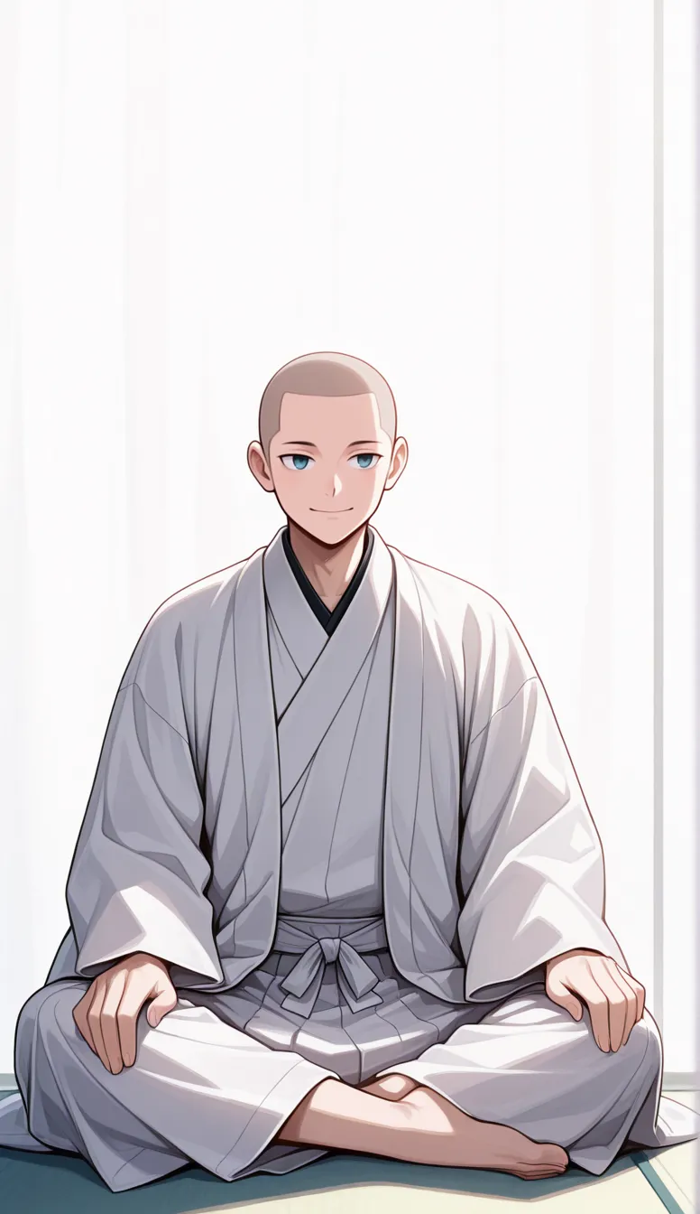 score_9, score_7_up, source_anime, closed eyes, expressionless, 1boy, admss, mature male, white skin, bald, yellow eyes, tall, black kimono, kesa, white gloves, tabi, sitting, meditation, indoors, <lora:Hoseki_HousekiNoKuni_Adamant_PDXL_v1:1>