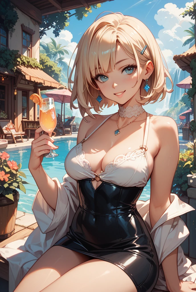 ((One lady)), nightclubs, neons, Moody lighting, nffsw, High Details, High Details, super detailing, superfine illustration, 16 K, odd eye,Guibli, white  hair, maikurobikini, Plain ??????, (?????? with less fabric)), big eye, long eyeslashes, very long eyelashes, Ethnic tattoos, (Tattoos covering the whole body), ((A lot of tattoos)), ????? Tattoo, arm tatoo, flat ??????、Glossy skin、a navel、finger tattoo、(Tattoos all over the ?????)、Beautiful features、Neutral facial features、(shorth hair)、wine glasses、wine bottle