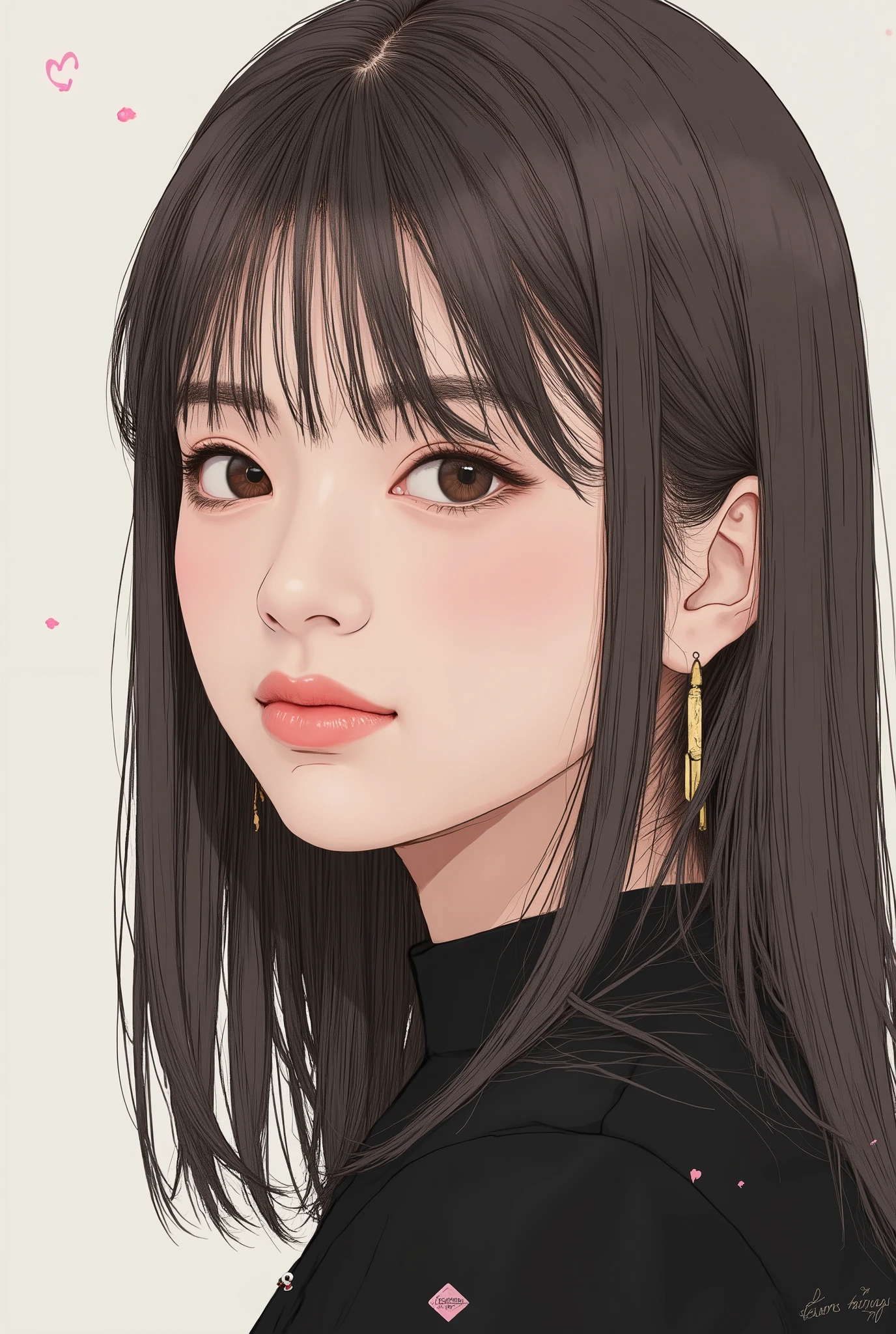 (((Illustration)))、Closeup of a woman wearing a black knit, Smile Yan、Tomer Hanukkah  , Popular on CGSociety,full bang、 brown hair、Semi Long Random Hair、 Conceptual Art, laurie greasley and James Jean,   Jamie Hewlett Art  , Laurie Gracie's Style, James Jean style,  Jamie McKelvie's Comic Art , James Jean!, style of James Jean, James Jean marc、((profile))、(((anime style)))