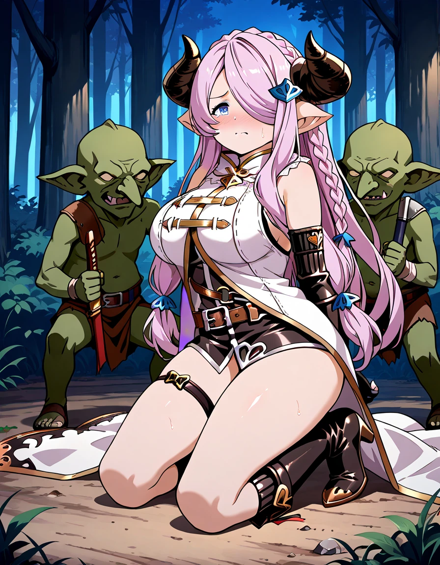 1 mature muscular woman,42 years old, ((cave,prohibit)),(handcuffed female paladin surrounded  by multiple goblins,restraint:1.2),goblin,monster,(blush,Are crying),((luxury paladin armor)),spread your legs,dynamic pose,dynamic angle,camel toe、Married woman