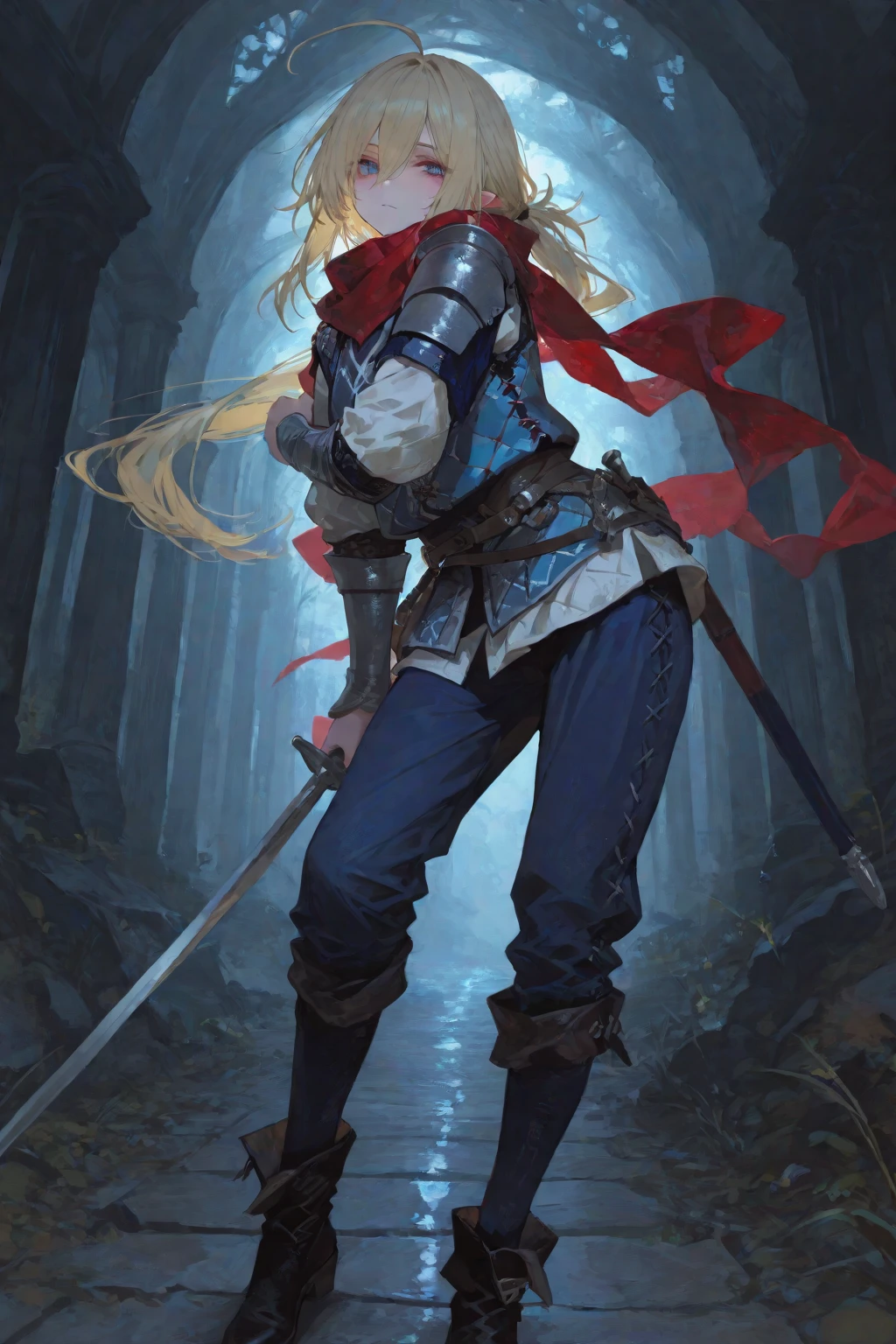 by Wlop, (Masterpiece), (Highest quality:1.3), (Highest Detailed:1.4), woman,archer,bow,arrow,red hair,leather armor,blue skirt,forest,battle,scene,aim,draw,determined,expression,target,fight,warrior,combat,medieval,fantasy,outdoors,nature,trees,sunlight,fire,smoke,dramatic,action,hero,heroine,fierce,powerful,strength,skill,precision,focus,(simple background, white background:1.3),multiple views, 8K RAW