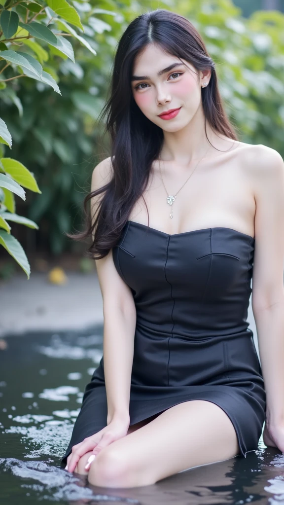 Sweet girl clothes10,korean a little sexyly dress, ((???? shoulders)), ((whole body)), actual, Fashion girl, red lips, mature women, cosmetic, big eyes, beautiful eyes, ((whole body)), (best quality, masterpiece:1.2), super detailed, (actual:1.37), ((Sexyly long legs)), beautiful, young and energetic, Charming model with, sexyly plumble ???????, cleavage, Dynamic posing, Random perspective shooting, ((in the mountains, plant, sitting position, Leaning against the rocks)) (exquisite eyes, Detailed lips, extremely exquisite eyes), Show a bright smile, Create stunning girl images, warm color, Extremely high color saturation, official art, Extremely detailed CG unified 8k wallpaper,(high dynamic range :1.4), (cinematic),(pastel colors, The color is dull, soothing tone :1.3), (natural skin texture, ultra-actual, soft light, sharp),(Very detailed), night, moonlight