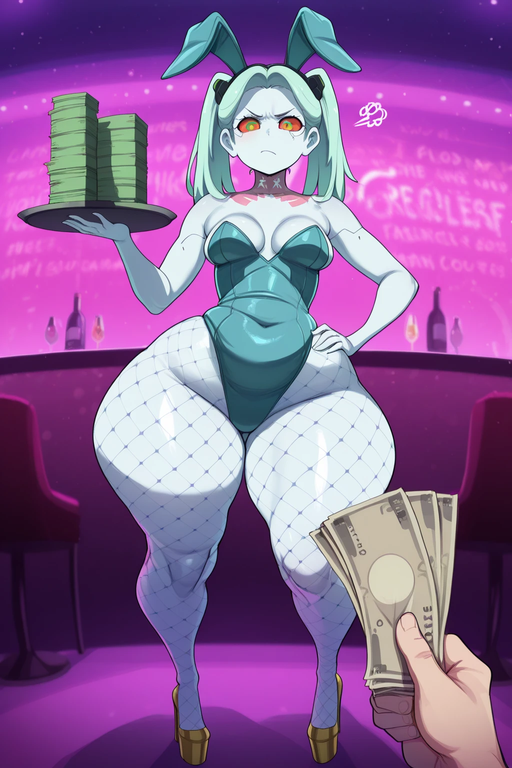 score_9, score_8_up, score_7_up, ASCII masterpiece, source_anime, mizuryu_kei BREAK, masterpiece, ((thin waist, wide , hex_maniac_\(pokemon\), evil smile,, puffy , huge shaggy  )) , makeup, dancing, cleavage,  pole-dance, seducative smile, blush, seducative dance, she is seducing the viewer, pole-dancing, (( red lace-panties, , )), party, nightclub, nightclub background, money in the air, money inside her panties,