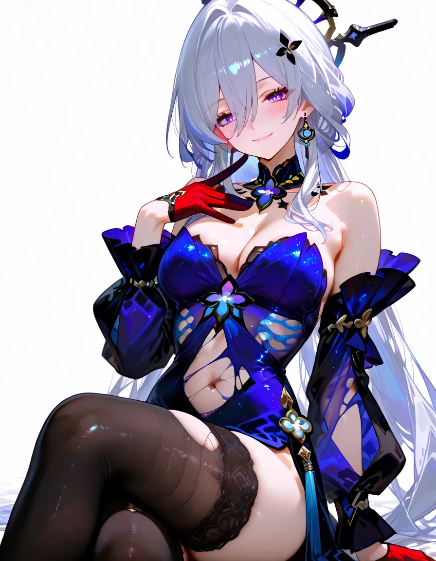 RI, RoyalIcingDress, 1girl, solo, smile, sitting,  
 <lora:FGOTomoeV1:0.8>