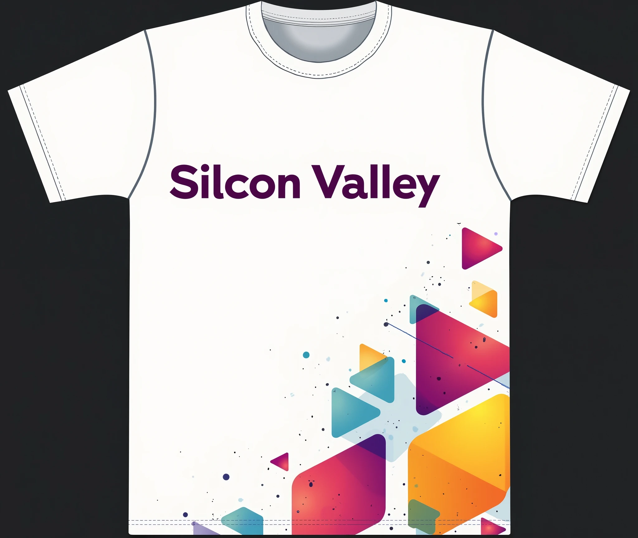 We need to generate merch, mother, T-shirt with company name and slogan with graphic elements, with geometric shapes, Silicon Valley Art