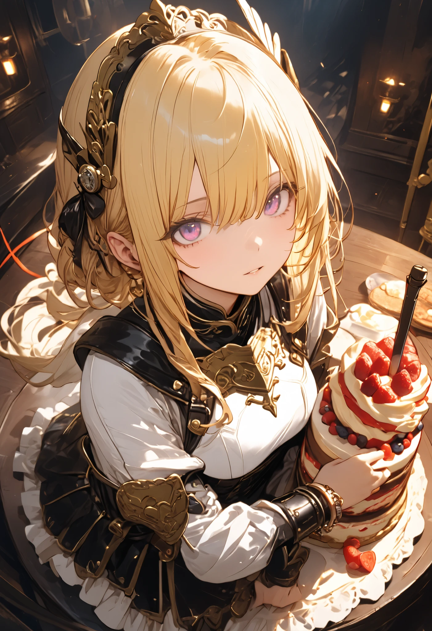 Knight of Cakes、The personification of a cake、Cookie Armor 、swordsman、Beautiful girl、Candy Castle、 Cookie Bricks、((from above:1.2)),The Knights in Armor、strong pose、Cream dances、(masterpiece,Highest Quality,ultra detail,超high definition,detailed background),(1girl),watch the viewers,solo,masterpiece，（masterpiece），fuill body ,best quality ，（Highest Quality）， cinematiclighting ，（Cinematic Lights）、beautiful detailed eyes ，eye detail connected to an electric wire，uitra-detailed，（Super Detailed），highresolution， （high definition），8k，8K resolution，official art，（official illustration style），