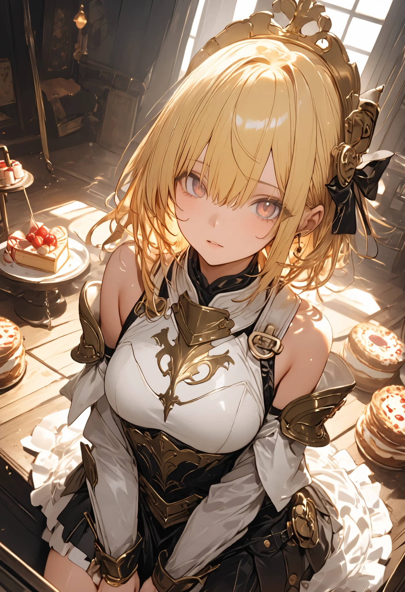 Knight of Cakes、The personification of a cake、Cookie Armor 、swordsman、Beautiful girl、Candy Castle、 Cookie Bricks、((from above:1.2)),The Knights in Armor、strong pose、Cream dances、(masterpiece,Highest Quality,ultra detail,超high definition,detailed background),(1girl),watch the viewers,solo,masterpiece，（masterpiece），fuill body ,best quality ，（Highest Quality）， cinematiclighting ，（Cinematic Lights）、beautiful detailed eyes ，eye detail connected to an electric wire，uitra-detailed，（Super Detailed），highresolution， （high definition），8k，8K resolution，official art，（official illustration style），